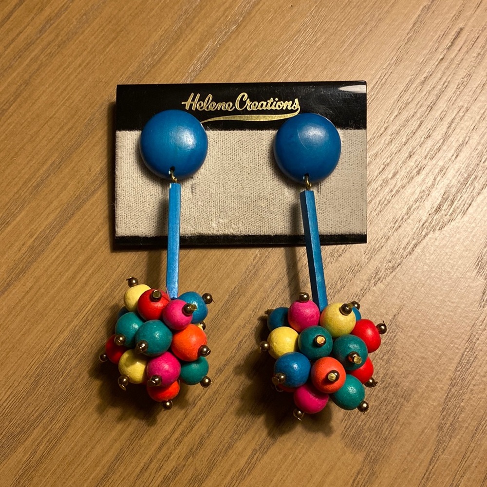 vintage dead stock funky wooden bead earrings